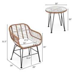 Tangkula 3PCS Patio Rattan Furniture Set With Round Tempered Glass Top Table & 2 Rattan Armchairs White/Turquoise/Red -Tangkula Shop GUEST 000884e2 65f9 4082 9e8f 872de1c343a5