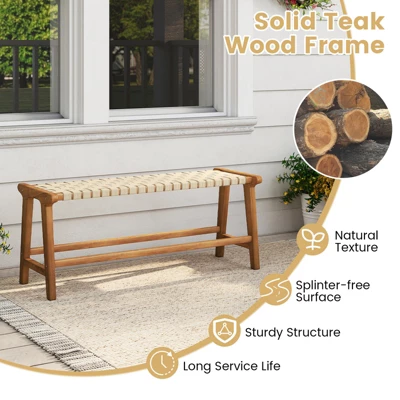 Tangkula 47" Solid Teak Wood Patio Bench with Hand-Woven Seat 7 Tangkula 47" Solid Teak Wood Patio Bench with Hand-Woven Seat - Image 7