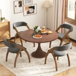 Tangkula Dining Chair Set Of 4 W/ Padded Cushion Curved Back Arched Rubber Wood Legs