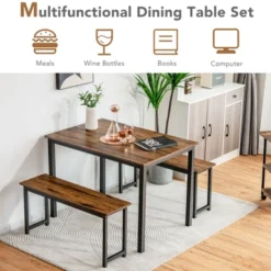Tangkula 3pcs Dining Table Set For 4 Modern Industrial Counter Height Kitchen Table Set With 2 Benches For Dining Room Natural/Brown -Tangkula Shop GUEST 0042092b fa9a 48d4 a47b 122f90d359c7
