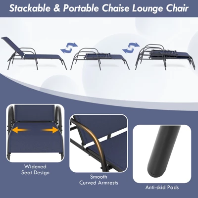 Tangkula Outdoor Lounge Chair Patio Chaise Lounge With Adjustable Backrest Reclining Pool Lounge Chair For Outside With Heavy Duty Steel Frame Navy 5 Tangkula Outdoor Lounge Chair Patio Chaise Lounge With Adjustable Backrest Reclining Pool Lounge Chair For Outside With Heavy Duty Steel Frame Navy - Image 5