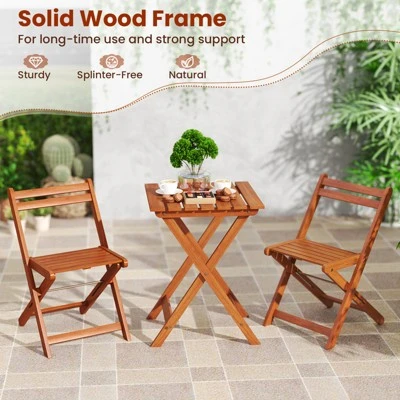 Tangkula 3-Piece Outdoor Wood Bistro Set with Folding Chairs and Dining Table 5 Tangkula 3-Piece Outdoor Wood Bistro Set with Folding Chairs and Dining Table - Image 5