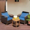 Tangkula 3-Piece Patio Wicker Rattan Conversation Set with Acacia Wood & Cushions