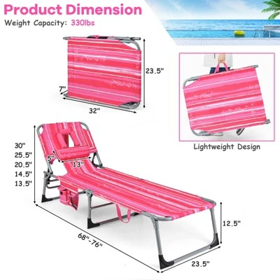 Tangkula Lounge Chair Beach Chair W/ Face Arm Hole Detachable Pillow Adjustable Backrest Side Pocket Outdoor Folding Chaise Sunbathing Chair Hot Pink 8 Tangkula Lounge Chair Beach Chair W/ Face Arm Hole Detachable Pillow Adjustable Backrest Side Pocket Outdoor Folding Chaise Sunbathing Chair Hot Pink - Image 8