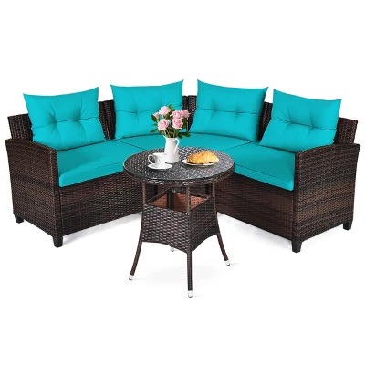 Tangkula 4PCS Outdoor Patio Conversation Set Wicker Rattan Sectional Sofa W/Cushions 9 Tangkula 4PCS Outdoor Patio Conversation Set Wicker Rattan Sectional Sofa W/Cushions - Image 9