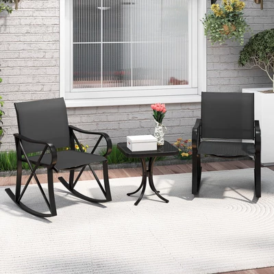 Tangkula 3 Piece Patio Rocking Set 2 Rocking Chairs W/ Tempered Glass Side Table 2 Tangkula 3 Piece Patio Rocking Set 2 Rocking Chairs W/ Tempered Glass Side Table - Image 2