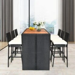 Tangkula 7 Pieces Outdoor Rattan Wicker Dining Table Set With Cushions