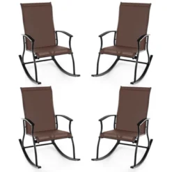 Tangkula Set Of 4 Outdoor Rocking Chair Patio Rocker W/ Breathable Fabric Brown -Tangkula Shop GUEST 00ff9bc9 573e 46b1 bb1b bf583bc07f49