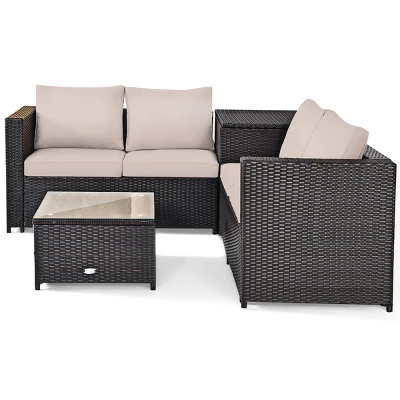 Tangkula 4 PCS Patio Rattan Furniture Set Wicker Conversation Set W/Storage Box 6 Tangkula 4 PCS Patio Rattan Furniture Set Wicker Conversation Set W/Storage Box - Image 6