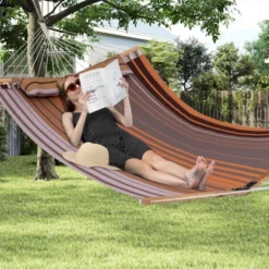 Tangkula Patio Hammock Foldable Portable Swing Chair Bed Detachable Pillow Blue & Green -Tangkula Shop GUEST 0125522e 057b 403d bf0d 9ad76f812383