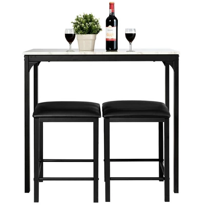 Tangkula 3 Pieces Counter Height Table Set 2 Chairs Bar Dining Room Faux Marble 2 Tangkula 3 Pieces Counter Height Table Set 2 Chairs Bar Dining Room Faux Marble - Image 2