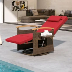 Tangkula Set Of 2 Outdoor 360° Swivel Rattan Recliner Chair Patio Wicker Chaise Lounge Chair