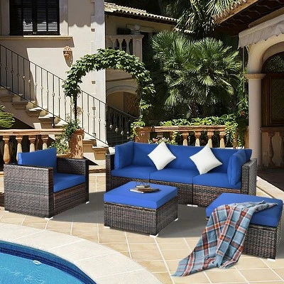 Tangkula 6-Piece Modular Rattan Patio Furniture Set with Cushioned Sofa and Ottoman 2 Tangkula 6-Piece Modular Rattan Patio Furniture Set with Cushioned Sofa and Ottoman - Image 2