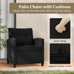 Tangkula 3 Piece Patio Furniture Set, Rattan Conversation Set W/Soft Seat & Back Cushions, Tempered Glass Topped Coffee Table Black 13 Tangkula 3 Piece Patio Furniture Set, Rattan Conversation Set W/Soft Seat & Back Cushions, Tempered Glass Topped Coffee Table Black -Tangkula Shop GUEST 019c3229 9368 44e7 909f 30ba91e293cc