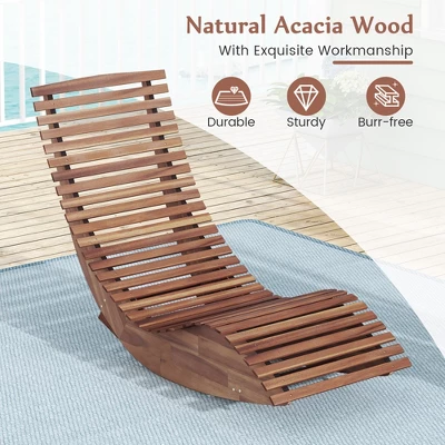 Tangkula Set Of 2 Acacia Wood Patio Chaise Lounge Chair Outdoor Rocking Chair W/ Slatted Design 5 Tangkula Set Of 2 Acacia Wood Patio Chaise Lounge Chair Outdoor Rocking Chair W/ Slatted Design - Image 5