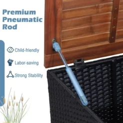 Tangkula 3-Piece Patio Rattan Conversation Set with Navy Cushions and Acacia Wood Accents