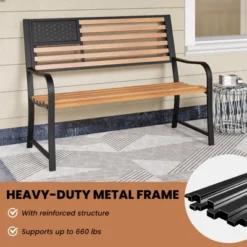 Tangkula 50” Outdoor Garden Bench 2-Person Metal Patio Chair With Flag Pattern Backrest & Rustic Wood Grain Finish 14 Tangkula 50” Outdoor Garden Bench 2-Person Metal Patio Chair With Flag Pattern Backrest & Rustic Wood Grain Finish -Tangkula Shop GUEST 0227b5ac 5c08 4a04 a46c e95bb8c96bf3