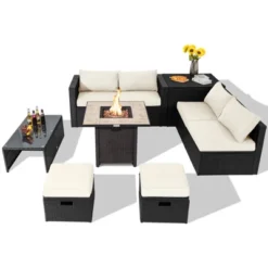 Tangkula 9-Piece Outdoor Wicker Sectional Set with Gas Fire Pit Table -Tangkula Shop GUEST 023e5929 f84a 4957 9273 87e1a8969033