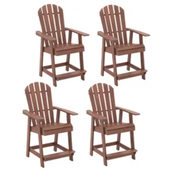 Tangkula 4 PCS Tall Adirondack Chair HDPE Outdoor Bar Stools With Armrests 4.5” Wide Footrest Patio Adirondack Barstools Balcony Chairs Brown -Tangkula Shop GUEST 02422802 cc63 47fc a992 a52c10b8f76b