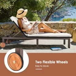 Tangkula Adjustable Patio Rattan Recliner - Chaise Lounge with Wheels and Thick Cushion
