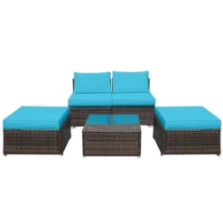 Tangkula 5-Piece Outdoor Rattan Wicker Sofa Set Lounge Chair With Turquoise Cushions 13 Tangkula 5-Piece Outdoor Rattan Wicker Sofa Set Lounge Chair With Turquoise Cushions -Tangkula Shop GUEST 027a729a 4fba 4354 a8f2 ffaa3ad96e72