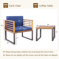 Tangkula 3PCS Acacia Wood Patio Bistro Set Outdoor Conversation Furniture Set W/ Navy Cushions 10 Tangkula 3PCS Acacia Wood Patio Bistro Set Outdoor Conversation Furniture Set W/ Navy Cushions -Tangkula Shop GUEST 0288ca8e 6255 4988 870e b4deacafb70f