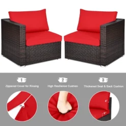 Tangkula 4PCS Rattan Corner Sofa Set Patio Outdoor Furniture Set W/ Red Cushions -Tangkula Shop GUEST 02a49395 d624 45ad a57e 47f72432aa62