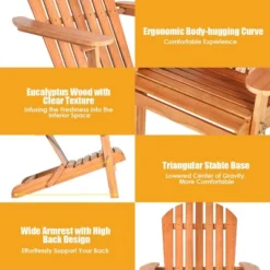 Tangkula 4PCS Folding Adirondack Chair Weather Resistant Outdoor Chair Eucalyptus Wood Adirondack Lounger Chair For Patio -Tangkula Shop GUEST 02d10905 1993 4c09 b671 388c5a554ba8