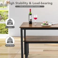 Tangkula 3pcs Dining Table Set For 4 Modern Industrial Counter Height Kitchen Table Set With 2 Benches For Dining Room Natural/Brown -Tangkula Shop GUEST 03009515 e0f4 40d3 837b f56261ab5816