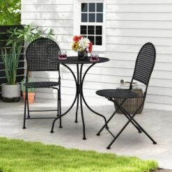 Tangkula 3-Piece Patio Bistro Set - All-Weather Metal Folding Dining Set for 2