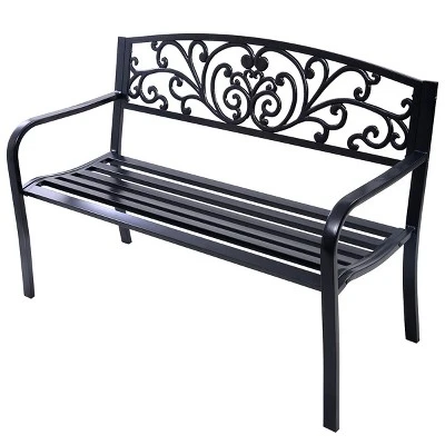 Tangkula 50"Patio Bench Porch Chair Steel Frame Cast Iron Loveseat W/ Backrest For Park Garden 1 Tangkula 50"Patio Bench Porch Chair Steel Frame Cast Iron Loveseat W/ Backrest For Park Garden