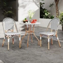 Tangkula 3-Piece French Bistro Set: Outdoor Wicker Table and 2 Chairs