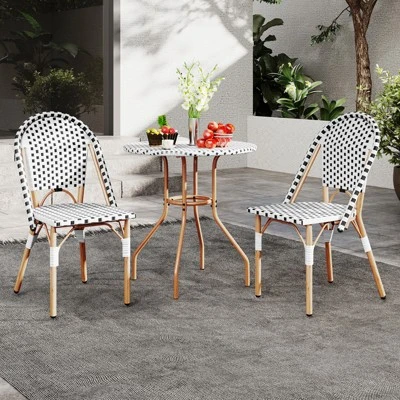 Tangkula 3-Piece French Bistro Set: Outdoor Wicker Table and 2 Chairs 1 Tangkula 3-Piece French Bistro Set: Outdoor Wicker Table and 2 Chairs