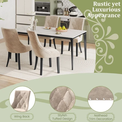 Tangkula Upholstered Dining Chairs Set Of 4 Tufted Wingback Chairs W/ Solid Wood Legs 7 Tangkula Upholstered Dining Chairs Set Of 4 Tufted Wingback Chairs W/ Solid Wood Legs - Image 7