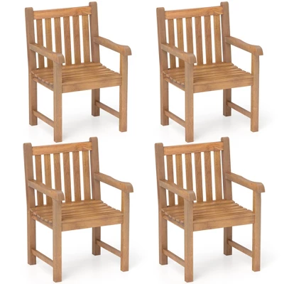 Tangkula 4 PCS Teak Wood Patio Dining Chair Outdoor Armchair W/ Slatted Seat & Solid Legs 8 Tangkula 4 PCS Teak Wood Patio Dining Chair Outdoor Armchair W/ Slatted Seat & Solid Legs - Image 8