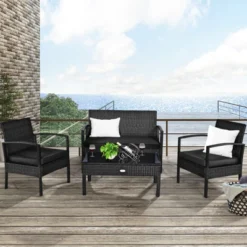 Tangkula Set Of 4 Wicker Patio Conversation Furniture Set Outdoor Rattan Chair And Table Set Patio Furniture Sets W/ Coffee Table & Washable Cushions -Tangkula Shop GUEST 03613c74 47e8 4bce b1c5 b0a3b7079641 1