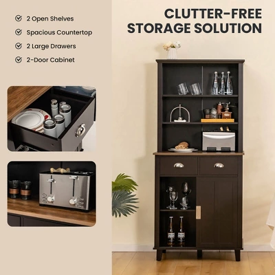 Tangkula Freestanding Buffet Hutch Kitchen Pantry Storage Cabinet W/ Sliding Doors 5 Tangkula Freestanding Buffet Hutch Kitchen Pantry Storage Cabinet W/ Sliding Doors - Image 5