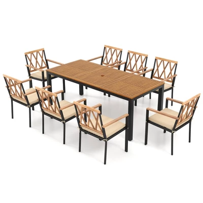 Tangkula 9-Piece Outdoor Patio Dining Set: Acacia Wood Table & 8 Cushioned Chairs 6 Tangkula 9-Piece Outdoor Patio Dining Set: Acacia Wood Table & 8 Cushioned Chairs - Image 6