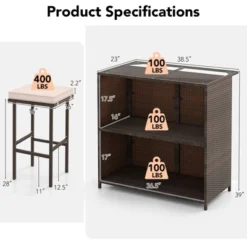 Tangkula 3 Pieces Patio Bar Set PE Wicker Outdoor Bar Table & Stools Set W/ Removable Cushions -Tangkula Shop GUEST 039eb880 49e9 4e79 afe3 94dc3e64deff