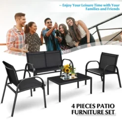 Tangkula 4PCS Furniture Set Chairs And Coffee Table Patio Garden Black -Tangkula Shop GUEST 03c7782c dc0d 4caa b53f 59ce8801be6b