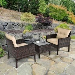 Tangkula 3-Piece Outdoor Rattan Wicker Conversation Set with Plush Cushions -Tangkula Shop GUEST 03c89557 e723 4740 a95d abbdc95e45c5