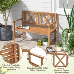 Tangkula 2-Person Acacia Wood Bench Outdoor Slats Loveseat Chair With Armrest Backrest Sturdy Frame 800lbs Load Capacity 15 Tangkula 2-Person Acacia Wood Bench Outdoor Slats Loveseat Chair With Armrest Backrest Sturdy Frame 800lbs Load Capacity -Tangkula Shop GUEST 03d11f43 ca6c 46d2 bd8f 08567265588e