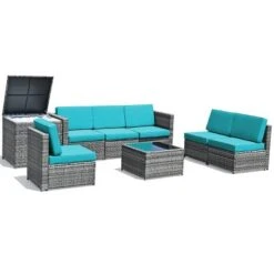 Tangkula 8-Piece Outdoor Wicker Rattan Conversation Sofa Set W/ Storage Table White/Black/Turquoise -Tangkula Shop GUEST 03de1643 8e32 44f3 b058 7e29239de163