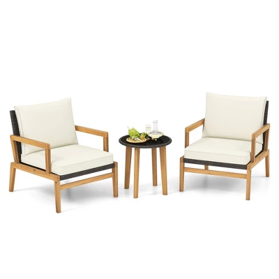 Tangkula 3-Piece Patio Wicker Chair and Side Table Set with Cushions 9 Tangkula 3-Piece Patio Wicker Chair and Side Table Set with Cushions - Image 9