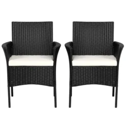Tangkula Outdoor 2 PCS Rattan Dining Chair Patio Cushioned Arm Chair W/Zipper Black -Tangkula Shop GUEST 045fdb32 eb7f 4697 9f74 3b4f4870eca0