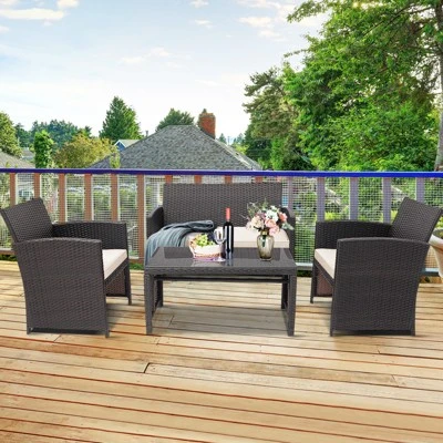 Tangkula 4-Piece Outdoor Rattan Patio Furniture Set with Cushions 3 Tangkula 4-Piece Outdoor Rattan Patio Furniture Set with Cushions - Image 3