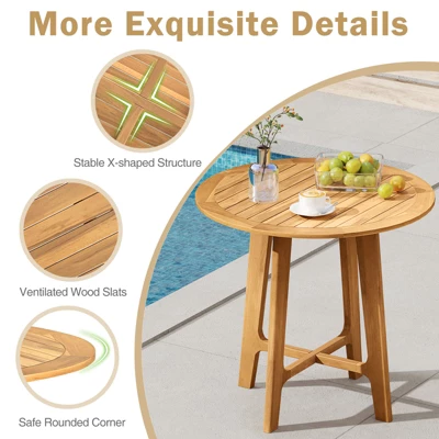 Tangkula 31.5" Round Teak Wood Patio Dining Table with Slatted Top 7 Tangkula 31.5" Round Teak Wood Patio Dining Table with Slatted Top - Image 7