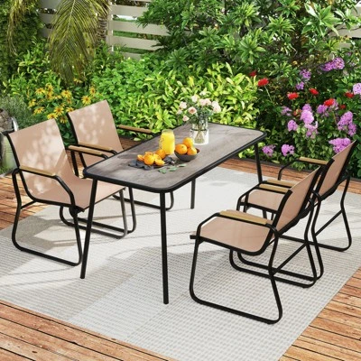 Tangkula 5 PCS Patio Dining Set W/ Wood-like Armrests & Metal Frame For Garden Yard 2 Tangkula 5 PCS Patio Dining Set W/ Wood-like Armrests & Metal Frame For Garden Yard - Image 2