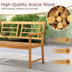 Tangkula Patio Acacia Wood Bench Wooden 2-Person Outside Chair W/Curved Armrests Slatted Seat & Backrest Outdoor Loveseat 11 Tangkula Patio Acacia Wood Bench Wooden 2-Person Outside Chair W/Curved Armrests Slatted Seat & Backrest Outdoor Loveseat -Tangkula Shop GUEST 04914046 c2ab 4214 a090 71650510e074