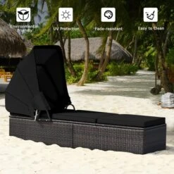 Tangkula Set Of 2 Rattan Patio Chaise Lounge Chair W/ Adjustable Canopy Black Cushion -Tangkula Shop GUEST 04b18874 e21a 461f 961f 2a65d112584f 1